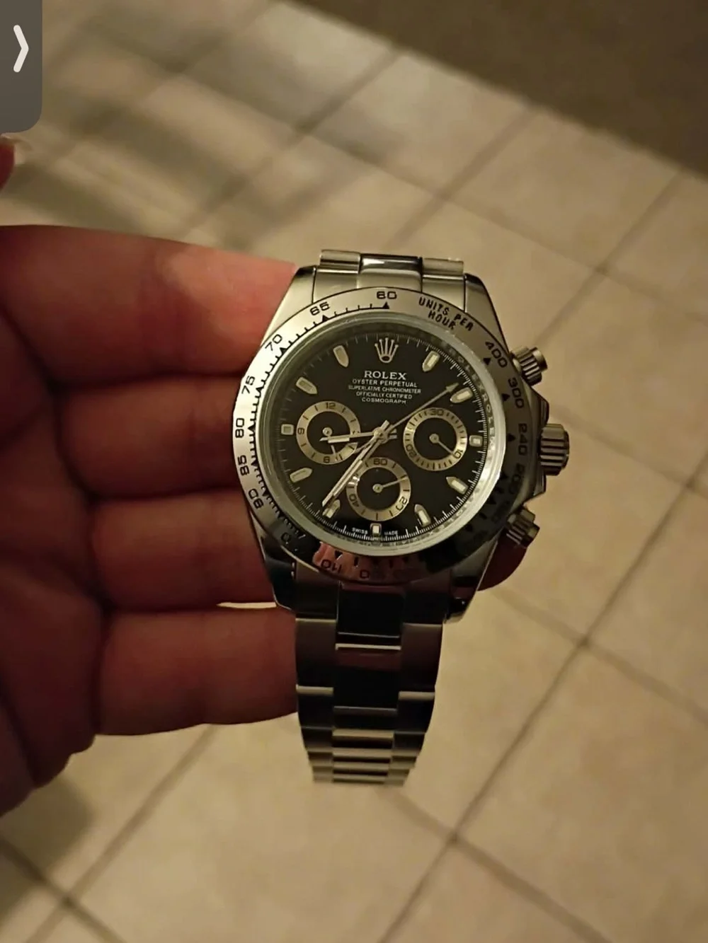 Silver Stainless Steel Watch with Black Dial 41mm